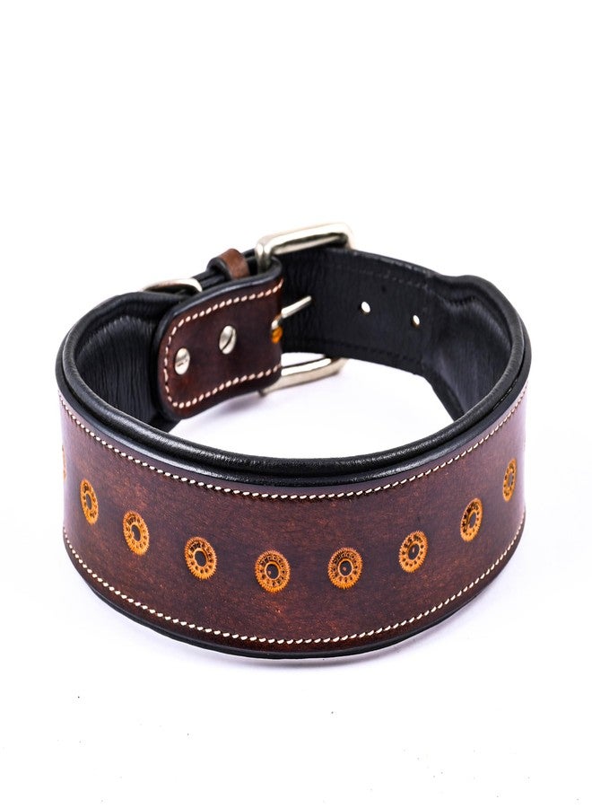 ADIL'S Adil’S Leather Sun Tooled Dog Collar, 2.25inch Width Handcrafted Heavy Duty Dog Collar Dogs with Strong Metal Buckle & D-Ring, Size:XL, Brown - Image 1